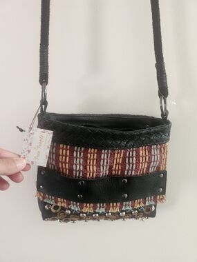 Free People Black & Burgundy Woven Gypsy Crossbody Bag